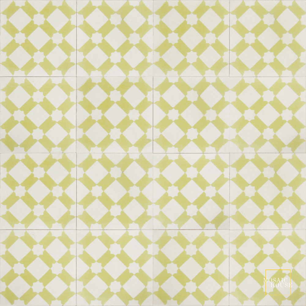 Mosaic House Moroccan tile Anemone C14-37 White Lime Green  cement, encaustic, field, pattern