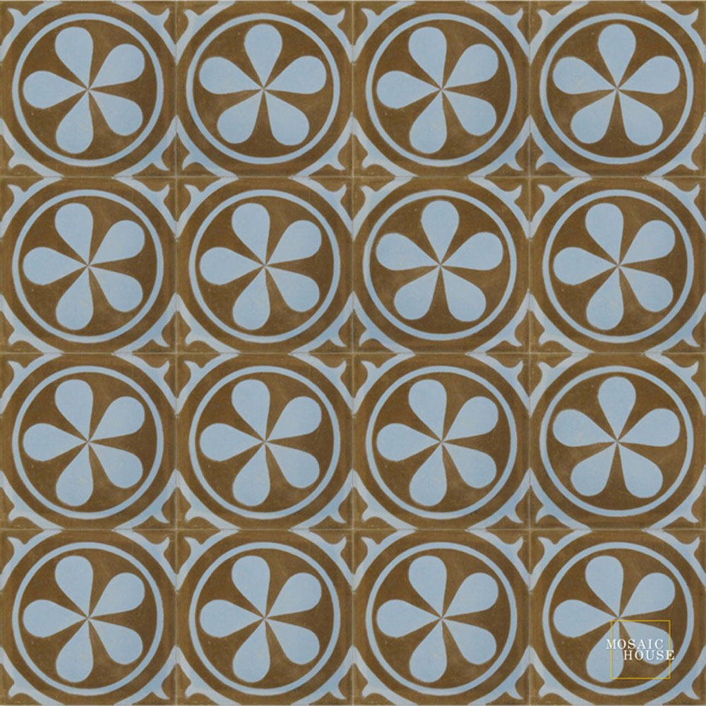 Mosaic House Moroccan tile Aureola C5-6 Chocolate, brown Pacific Blue  cement, encaustic, field, pattern