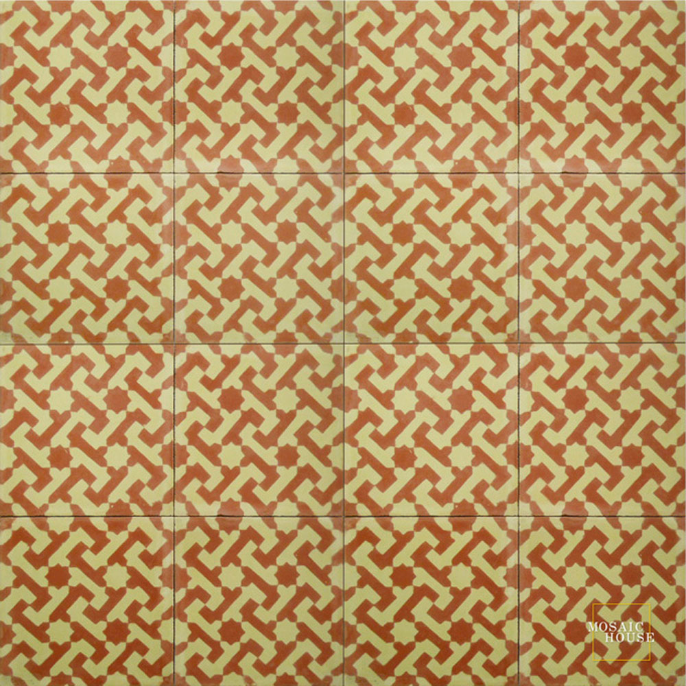 Mosaic House Moroccan tile Autumn Joy C10-35 Brick Red Mint, green  cement, encaustic, field, pattern