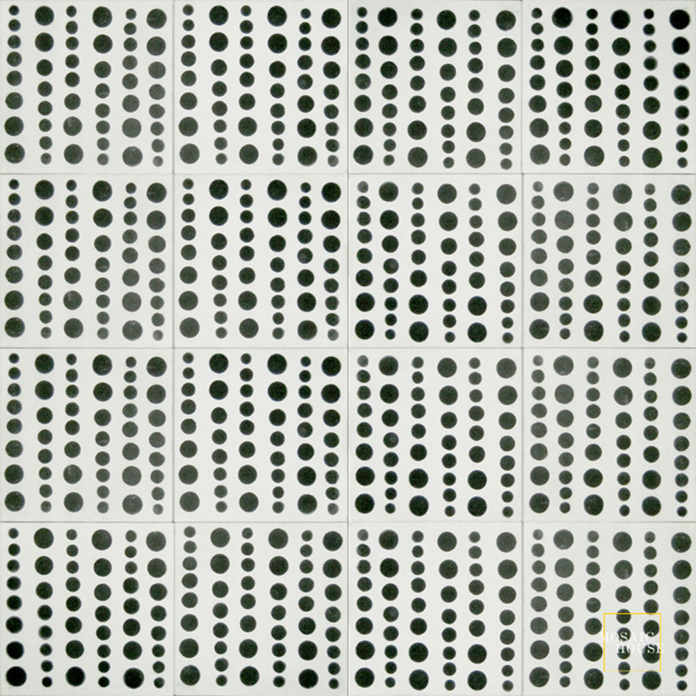 Mosaic House Moroccan tile Bubbles C14-4 White Black  cement, encaustic, field, pattern simple modern circles 