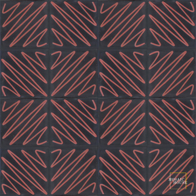 Mosaic House Moroccan tile Metro C4-10 Black Brick Red  cement, encaustic, field, pattern 
