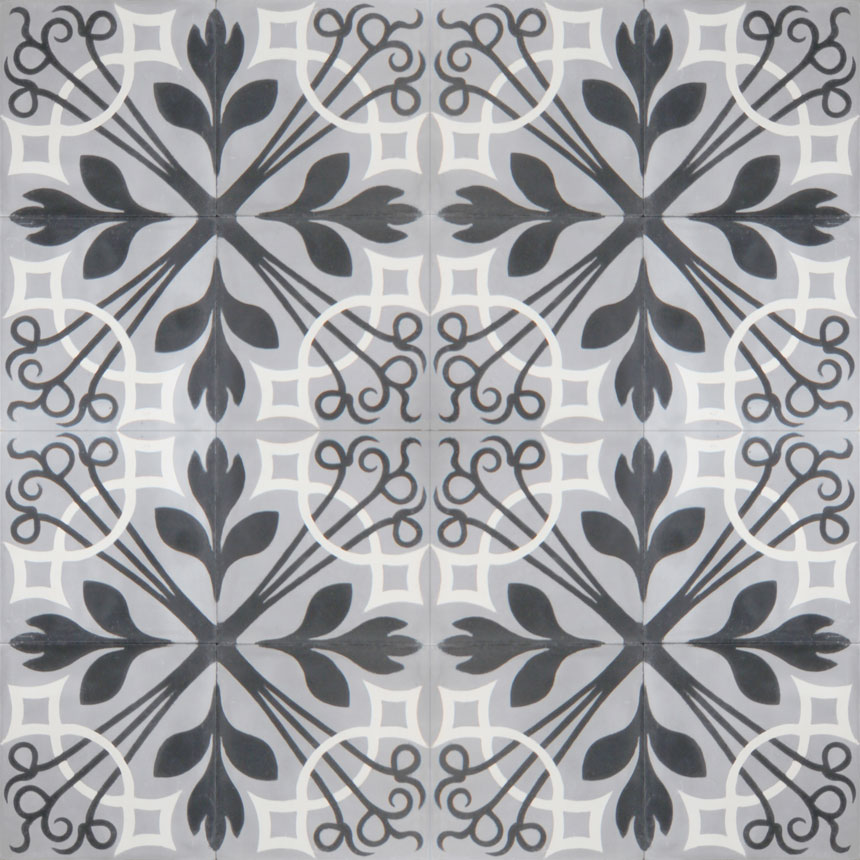 Mosaic House Moroccan tile NYNY C24-4-14 Silver, gray Black White  cement, encaustic, field, pattern 