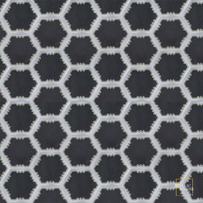 Mosaic House Moroccan tile Parisienne Art C4-34-24 Black Aged Copper, gray Silver, gray  cement, encaustic, field, pattern