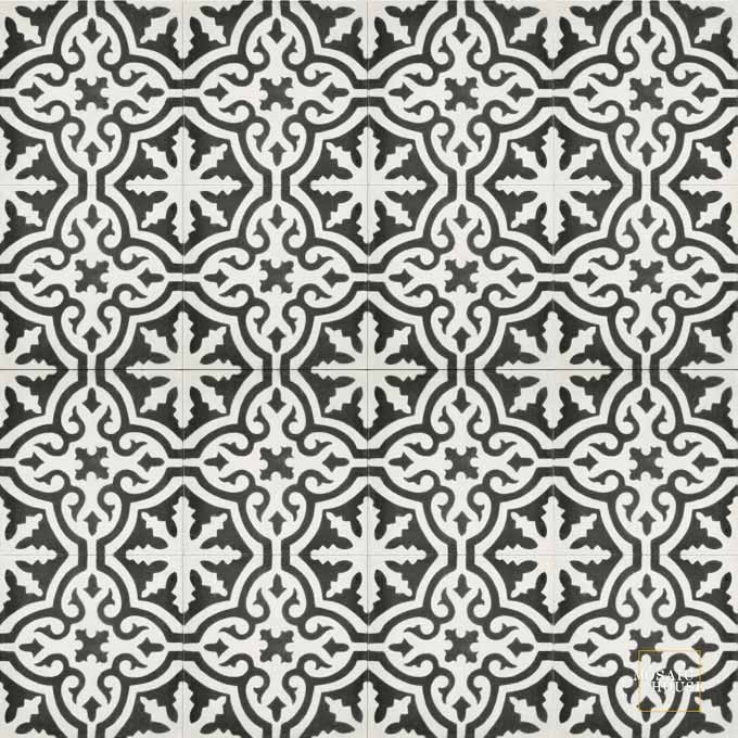 Mosaic House Moroccan tile Rosa C14-4 White Black  cement, encaustic, field, pattern