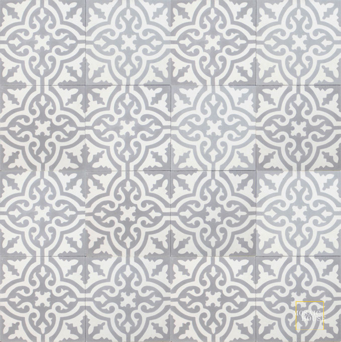 Mosaic House Moroccan tile Rosa C24-14 Silver, gray White  cement, encaustic, field, pattern 