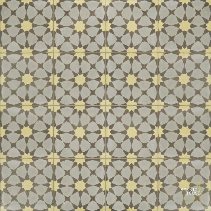 Mosaic House Moroccan tile Snowbank C24-35-5 Silver, gray Mint, green Chocolate, brown cement, encaustic, field, pattern
