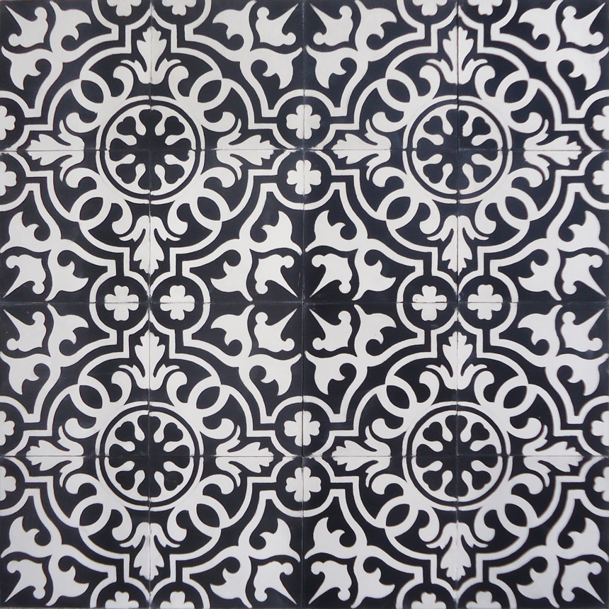 Mosaic House Moroccan tile Versailles C4-14 Black White  cement, encaustic, field, pattern 