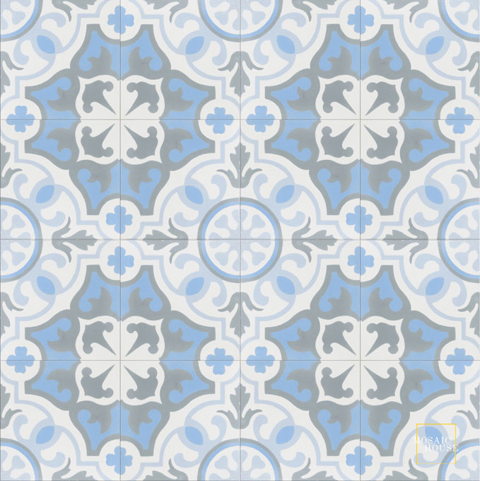Mosaic House Moroccan tile Versailles C14-6-39-23 White Pacific Blue Sky Blue Mist, blue  cement, encaustic, field, pattern 