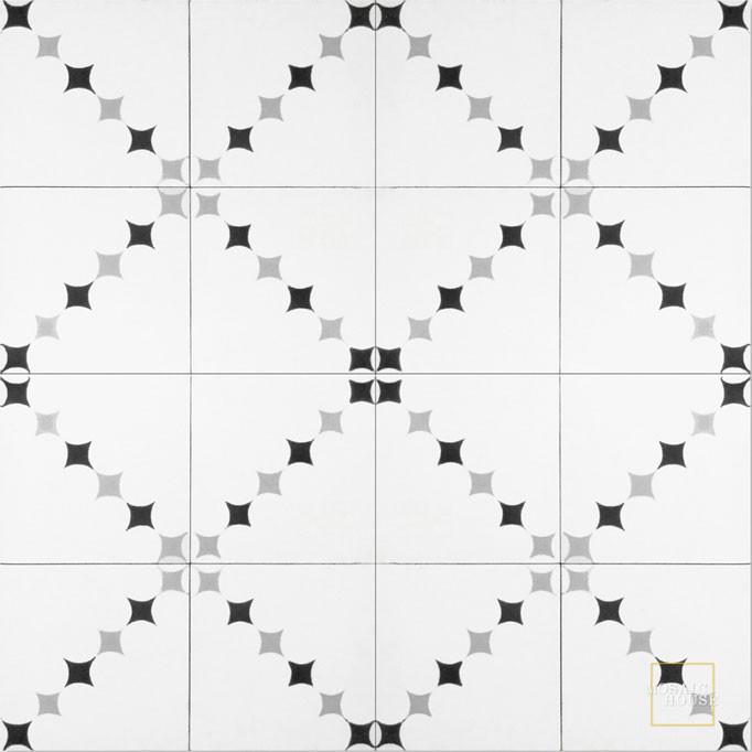 Mosaic House Moroccan tile Wazo C14-24-4 White Silver, gray Black  cement, encaustic, field, pattern