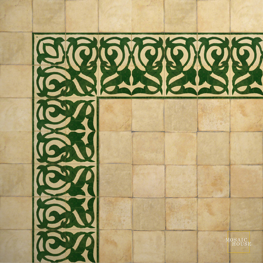 Mosaic House Moroccan tile Giselle 10 Chiseled
 Green  chiseled border