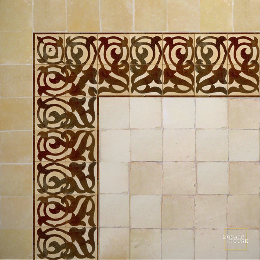 Mosaic House Moroccan tile Giselle 19 Chiseled
 Brown  chiseled border 