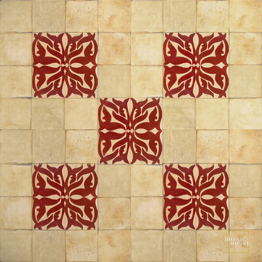 Mosaic House Moroccan tile Nicole 7 Chiseled
 Red  chiseled field