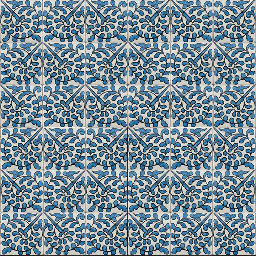 Mosaic House Moroccan tile Neptune 1-2 White Light Blue  hand painted handpainted 