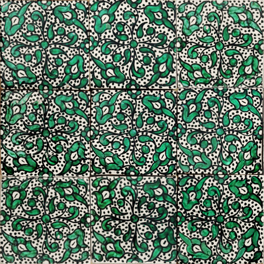 Mosaic House Moroccan tile Olea 1-10 White Green  hand painted handpainted 