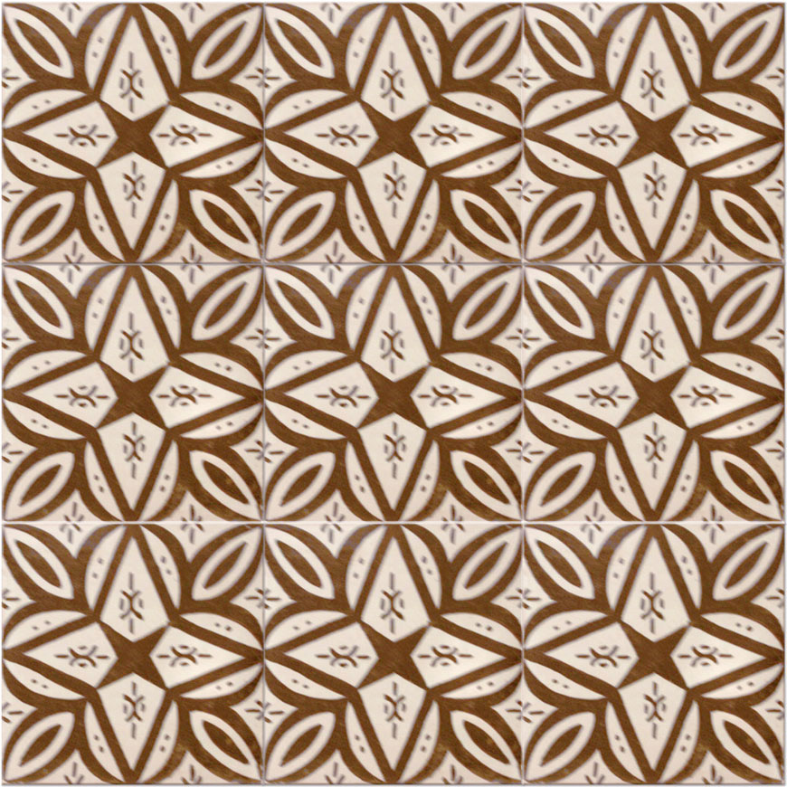 Mosaic House Moroccan tile Michel 1-19
 White Brown  hand painted 