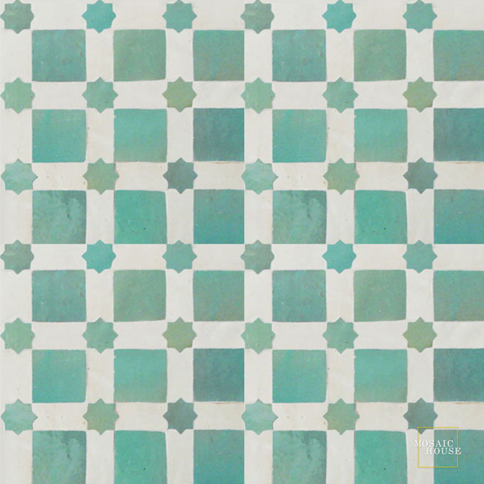 Mosaic House Moroccan tile Alhambra L 12-1 Light Green White  zellige, mosaic, zellij, field, pattern, glaze, stars 