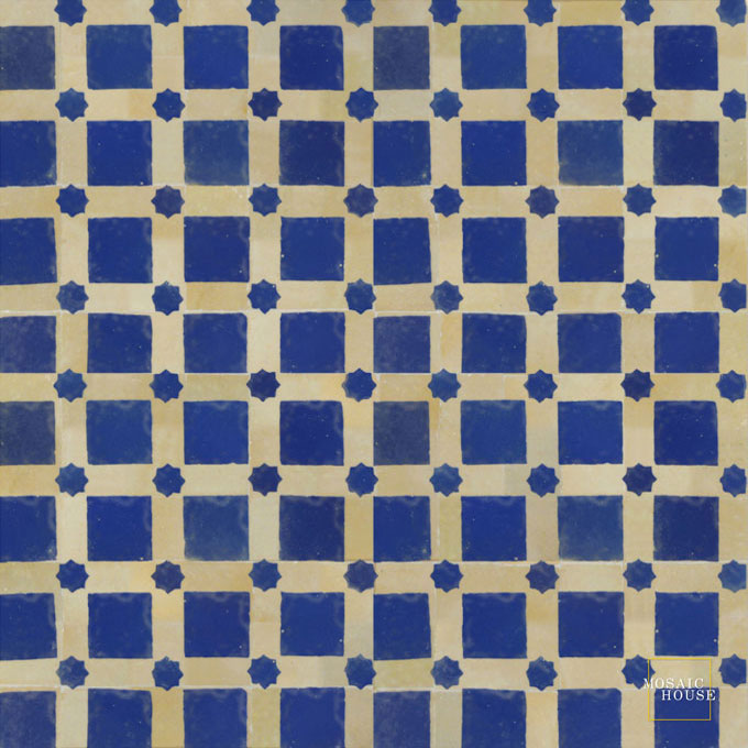 Mosaic House Moroccan tile Alhambra 15-11 Cobalt Blue Beige  zellige, mosaic, zellij, field, pattern, glaze 