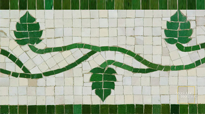 Mosaic House Moroccan tile Dalia 1-10 White Green  zellige, mosaic, zellij, border, glaze, floral 