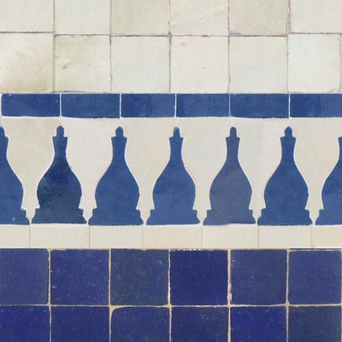Mosaic House Moroccan tile Sharafa S 1-15 White Cobalt Blue  zellige, mosaic, zellij, border, glaze 