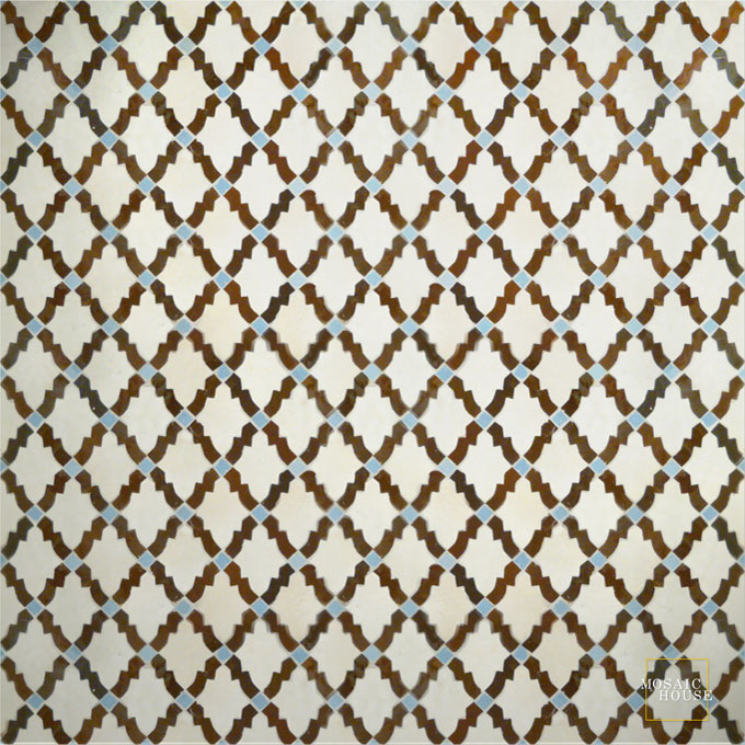 Mosaic House Moroccan tile Darj 1-19-17 White Brown Sky blue  zellige, mosaic, zellij, field, pattern, glaze 