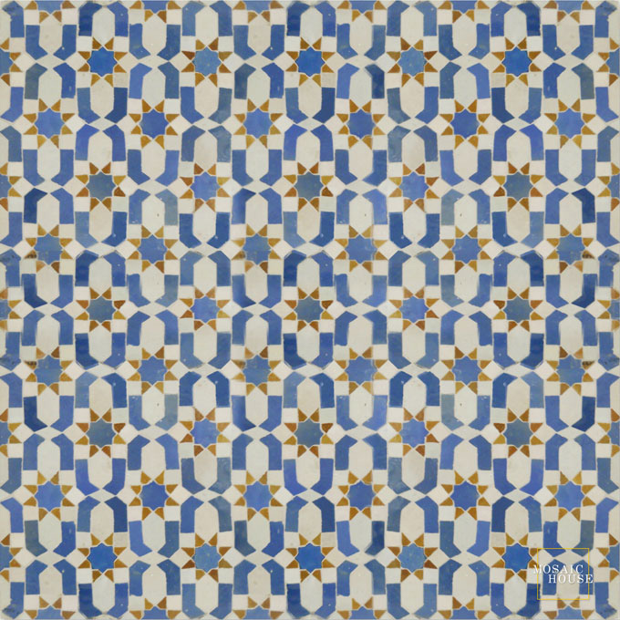 Mosaic House Moroccan tile Dazzle 1-2-8 White Light Blue Ochre  zellige, mosaic, zellij, field, pattern, glaze 