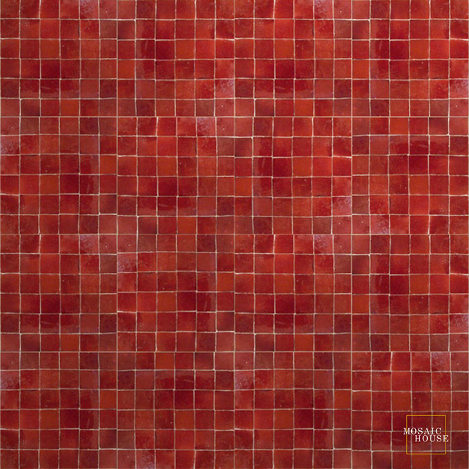 Mosaic House Moroccan tile Elysee 7 Red  solid zellige, mosaic, zellij, field, pattern, glaze, simple, classic, grid, squares 