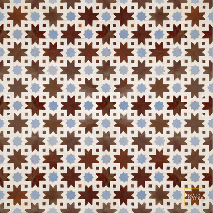 Mosaic House Moroccan tile Mogador 19-1-17 Brown White Sky blue  zellige, mosaic, zellij, field, pattern, glaze 