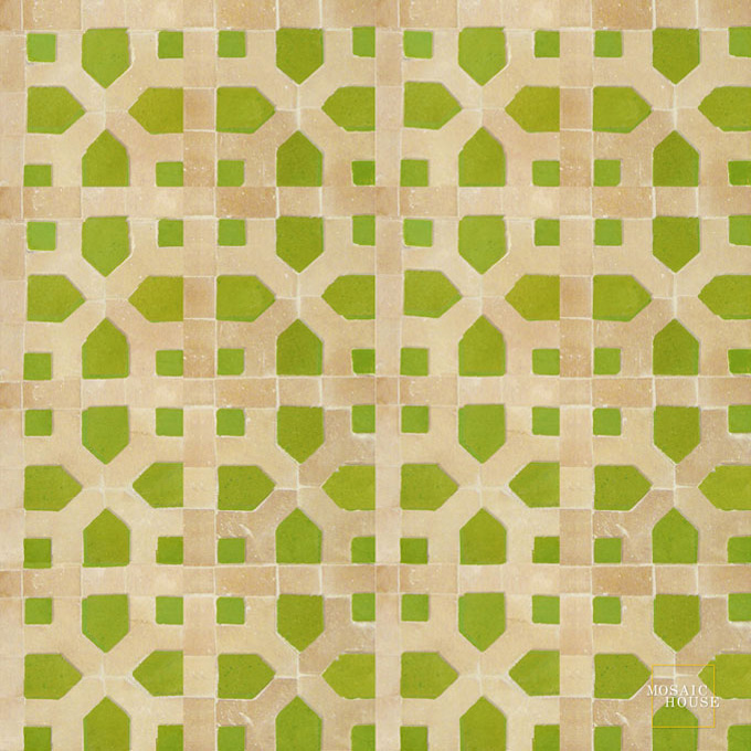 Mosaic House Moroccan tile Nejarine 5-14 Lime Green Natural, Unglazed, Terracotta  zellige, mosaic, zellij, field, pattern, glaze 