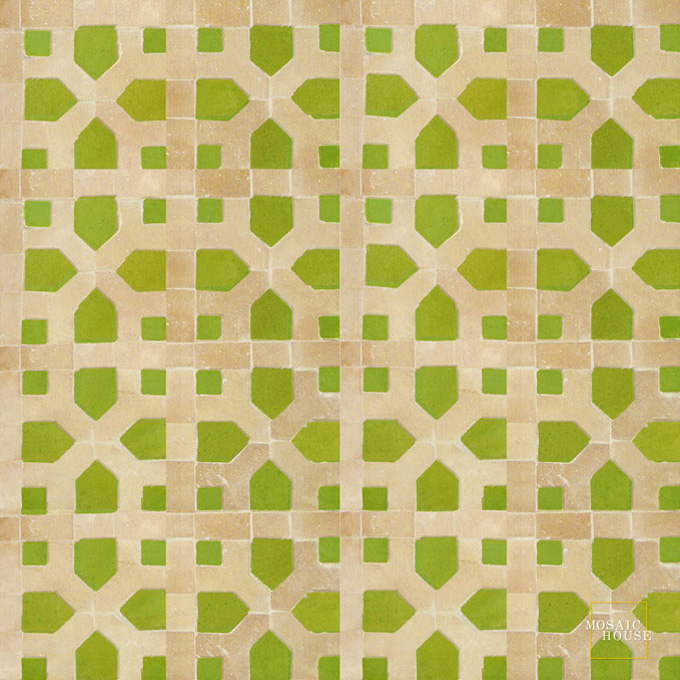 Mosaic House Moroccan tile Nejarine 5-14 Lime Green Natural, Unglazed, Terracotta  zellige, mosaic, zellij, field, pattern, glaze 