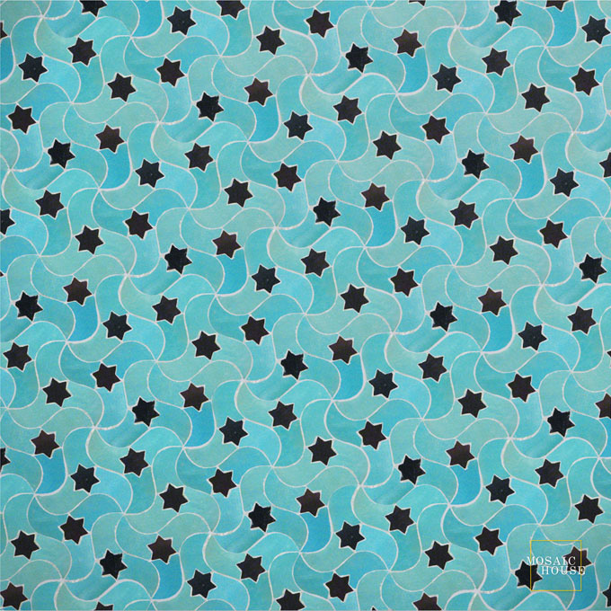 Mosaic House Moroccan tile RafRaf 13-6 Light Turquoise Black  zellige, mosaic, zellij, field, pattern, glaze 