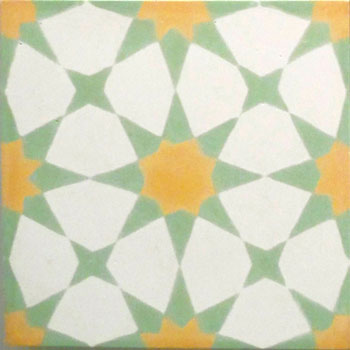 Mosaic House Moroccan tile Snowbank C14-9-8 White Burnt Ochre, orange Pistachio, green  cement, encaustic, field, pattern 