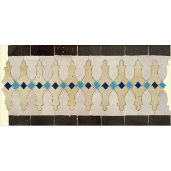Mosaic House Moroccan tile Ank 1-11-6-15-13 White Beige Black Cobalt Blue Light Turquoise  zellige, mosaic, zellij, border, glaze 