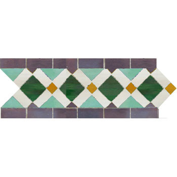 Mosaic House Moroccan tile Fes B 10-9-12-1-8 Custom Green Purple Light Green White Ochre  zellige, mosaic, zellij, border, glaze 
