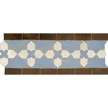 Mosaic House Moroccan tile Kmarshoun C 17-1-19 Sky blue White Brown  zellige, mosaic, zellij, border, glaze 