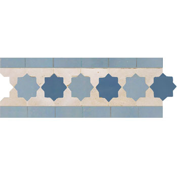 Mosaic House Moroccan tile Kmarshoun Star 1-20-2 White Sea Blue Light Blue  zellige, mosaic, zellij, border, glaze 