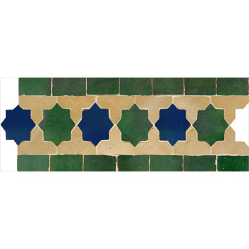 Mosaic House Moroccan tile Kmarshoun Star 11-10-15 Beige Green Cobalt Blue  zellige, mosaic, zellij, border, glaze 