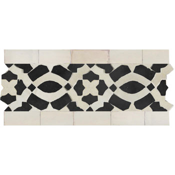 Mosaic House Moroccan tile Mopra Border 1-6 White Black  zellige, mosaic, zellij, border, glaze, intricate 