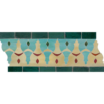 Mosaic House Moroccan tile Sharafa C Custom 11-13-24-7 Beige Light Turquoise Sea Green Red  zellige, mosaic, zellij, border, glaze 