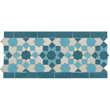 Mosaic House Moroccan tile Tarceeh Custom 28-13-1 Teal Light Turquoise White  zellige, mosaic, zellij, border, glaze 