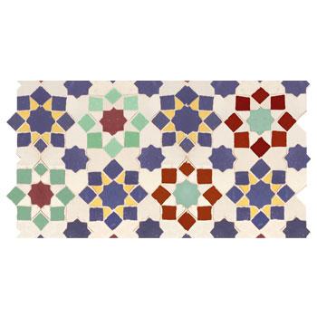 Mosaic House Moroccan tile Tarceeh Custom Border Left 1-15-18-7-12 White Cobalt Blue Yellow Red Light Green  zellige, mosaic, zellij, border, glaze 