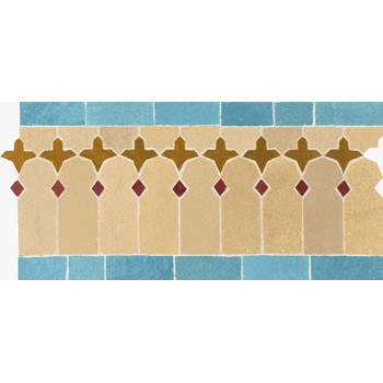 Mosaic House Moroccan tile Zanar Custom 11-13-8-7 Beige Light Turquoise Ochre Red  zellige, mosaic, zellij, border, glaze 