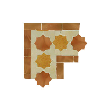 Mosaic House Moroccan tile Kmarshoun Star Corner 4-8-11 Rust Ochre Beige  zellige, mosaic, zellij, border, glaze 