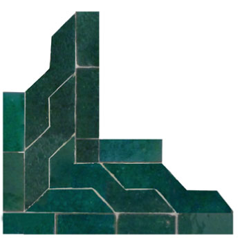 Mosaic House Moroccan tile S Border Corner 24 Sea Green  solid zellige, mosaic, zellij, border, glaze 