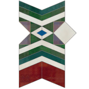 Mosaic House Moroccan tile HV_Upper Border A 10-24-7-1-15-9 Green Sea Green Red White Cobalt Blue Purple  zellige, mosaic, zellij, border, glaze 