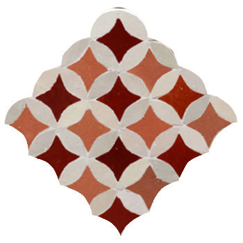 Mosaic House Moroccan tile Fleurs C 7-4-1 (horizontal) Red Rust White  zellige, mosaic, zellij, field, pattern, glaze 