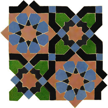 Mosaic House Moroccan tile Ketyani Custom  2-4-10-6 Light Blue Rust Green Black  zellige, mosaic, zellij, field, pattern, glaze 