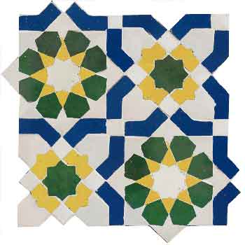 Mosaic House Moroccan tile Ketyani 26-15-10-18 Polar White Cobalt Blue Green Yellow  zellige, mosaic, zellij, field, pattern, glaze 
