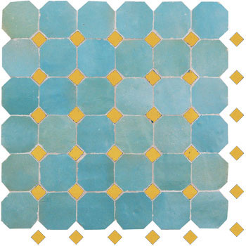 Mosaic House Moroccan tile Kora MDV 13-18 Light Turquoise Yellow  zellige, mosaic, zellij, field, pattern, glaze 