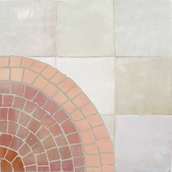 Mosaic House Moroccan tile Lune Dis 1-4-21-22 Custom White Rust Pink Light Pink  zellige, mosaic, zellij, field, pattern, glaze, circles 