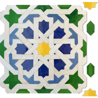 Mosaic House Moroccan tile Metam LG 15-1-18-2-10 Custom Cobalt Blue White Yellow Light Blue Green  zellige, mosaic, zellij, field, pattern, glaze 